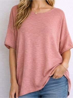 Dex Pink Linen Blend Oversized Top Short Sleeve Boxy Medium